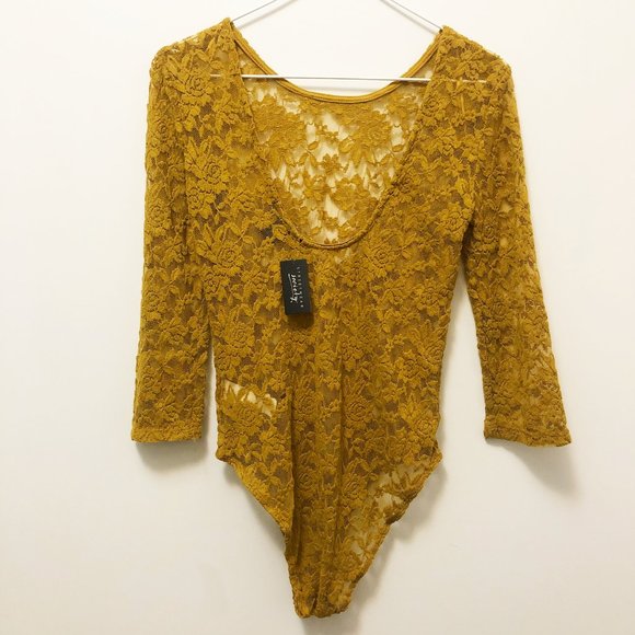Streetwear Society Tops - Long Sleeves Yellow Lace Full Body - Size M